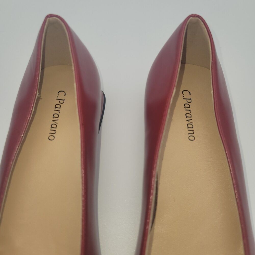 C.Paravano Flats Women Shoes US 8 EUR 38.5 Red Square Toe Metal Buckles Ballet - Picture 7 of 13